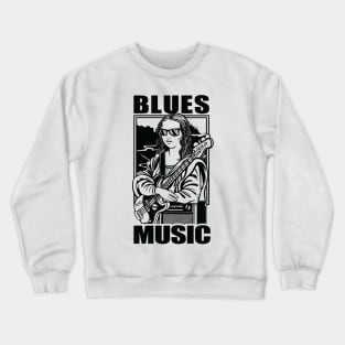 Blues Music - Mona Lisa with Guitar and Amplifier Crewneck Sweatshirt